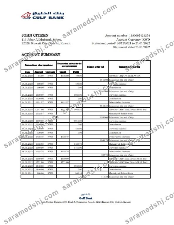 Kuwait Gulf Bank statement